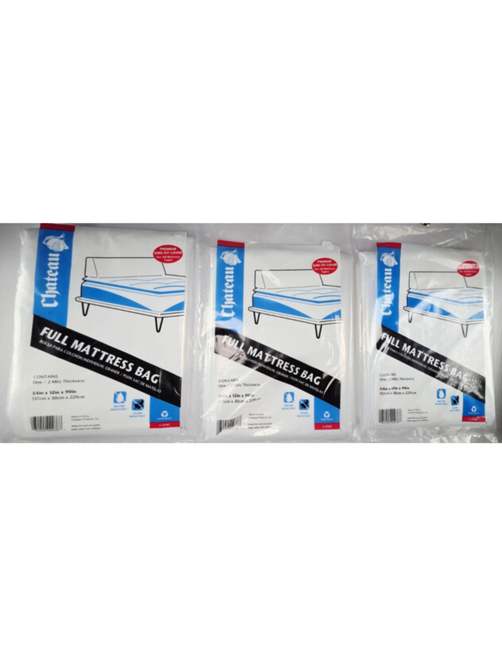 Lot of 3 Chateau Full Mattress Bag Sure Fit Cover 2 Mil Thickness - 54"X12"X90"